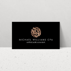 Modern Faux Rose Gold Numbers Accountant Black Business Card