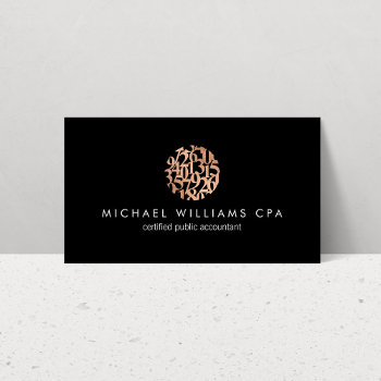 Modern Faux Rose Gold Numbers Accountant Black Business Card by 1201am at Zazzle