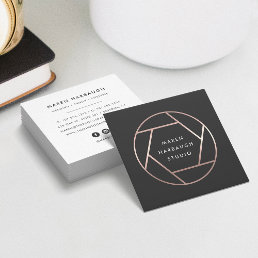 Modern Faux Rose Gold Photographer Logo Square Business Card
