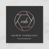 Modern Faux Rose Gold Photographer Monogram Logo Square Business Card (Front)