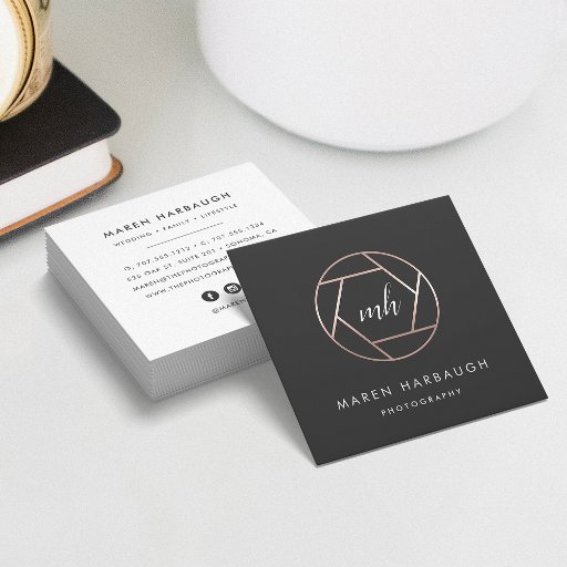 Customizable Modern Faux Rose Gold Photographer Monogram Logo Square Business Card