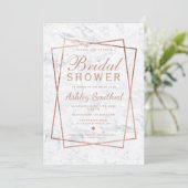 Modern faux rose gold script marble bridal shower invitation (Standing Front)