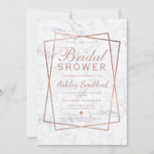 Modern faux rose gold script marble bridal shower invitation (Front)