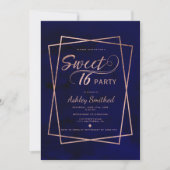 Modern faux rose gold script navy blue Sweet 16 Invitation (Front)
