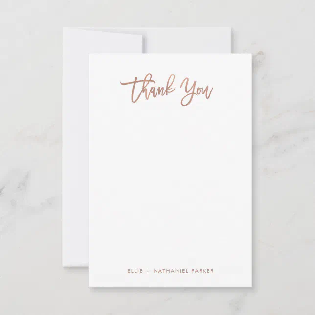 Modern Faux Rose Gold Script Thank You Card | Zazzle