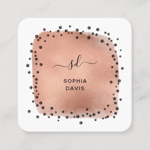 Modern Faux Rose Gold with Black Dots Square Business Card