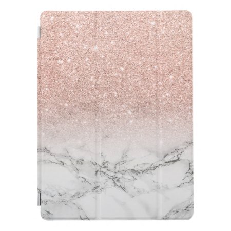 Modern Faux Rose Pink Glitter Ombre White Marble Ipad Pro Cover