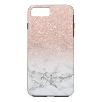 Modern faux rose pink glitter ombre white marble iPhone 8 plus/7 plus case