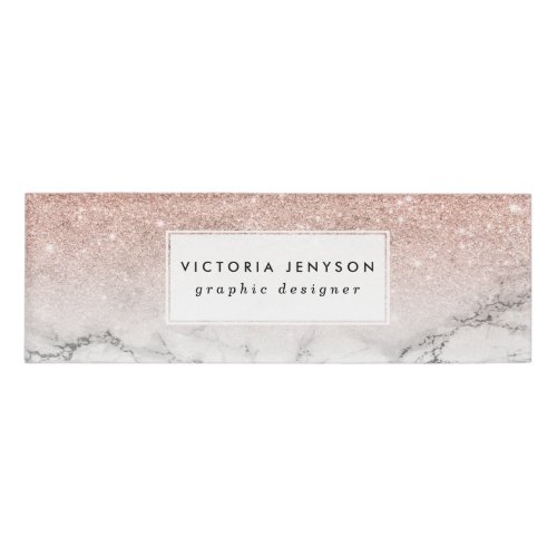 Modern faux rose pink glitter ombre white marble name tag