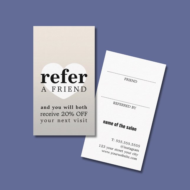 Modern Faux Silver Black White Heart Bold Salon Referral Card (Creator Uploaded)