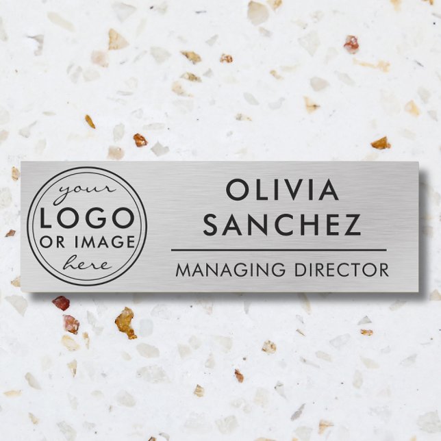 Modern Faux Silver Business Logo Name Tag (Modern Faux Silver Business Logo Name Tag)