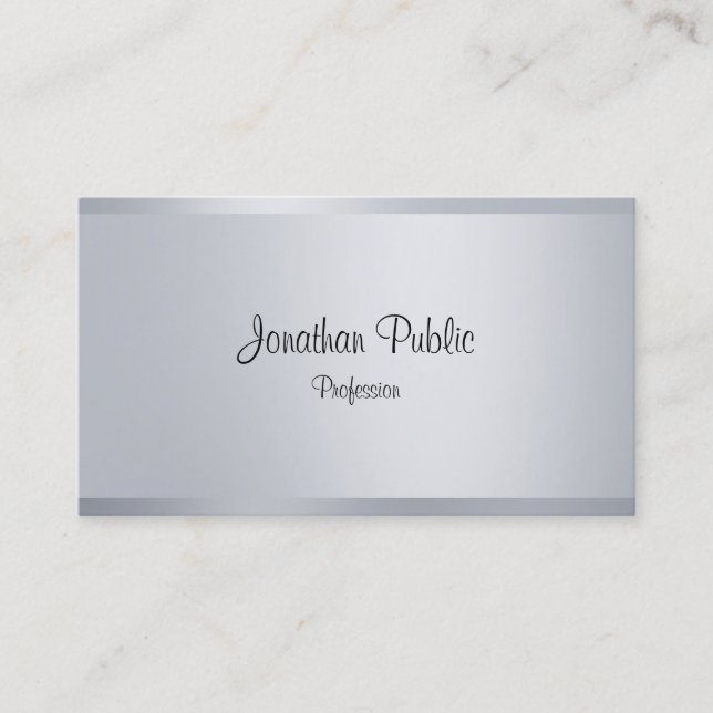 Modern Faux Silver Elegant Handwritten Script Text Business Card (Front)