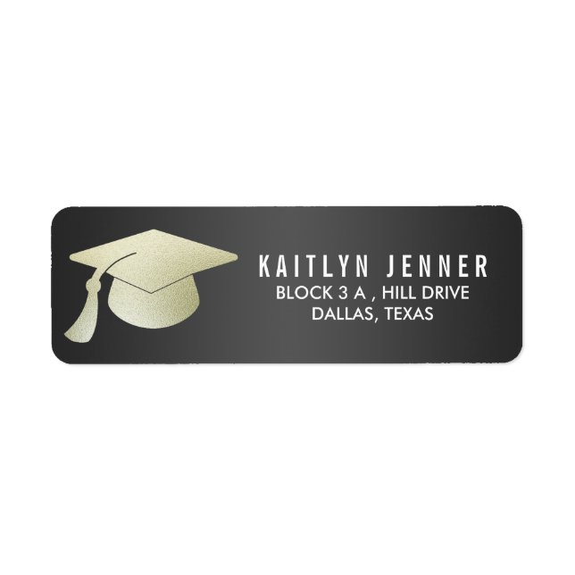 Modern Faux Silver Foil Graduation Hat Black Label (Front)