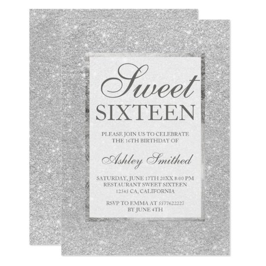 Modern Faux Silver Glitter Elegant Chic Sweet 16 Invitation Zazzle Com