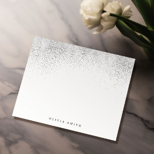 Modern faux silver glitter personalized Stationery Note Card