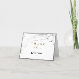 Modern faux silver marble luxe business thank you card