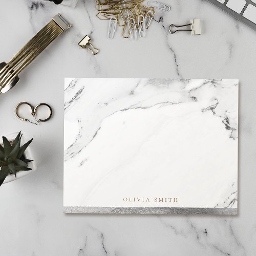 Modern faux silver marble personalized Stationery Thank You Card