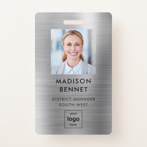 Modern Faux Silver Metallic Corporate Photo ID  Badge