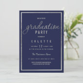 Modern faux silver navy blue elegant Graduation Invitation (Standing Front)