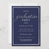 Modern faux silver navy blue elegant Graduation Invitation (Front)