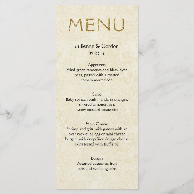 Modern Faux Sparkle Gold Ivory Menu Cards (Front)