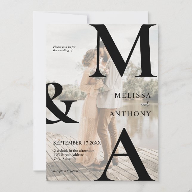 Modern Faux Vellum Monogram Photo Wedding Invitation (Front)