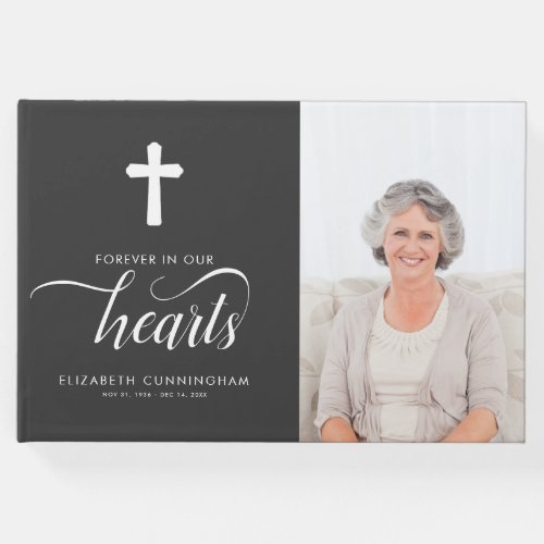 Modern Faux White Cross Memorial Funeral Guest Book