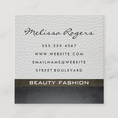 Modern Faux White Leather with Chic Texture Square Business Card