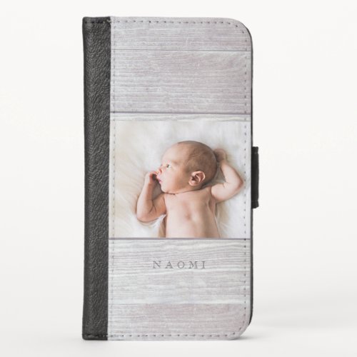 Modern Faux White Wood  Photo Name iPhone X Wallet Case