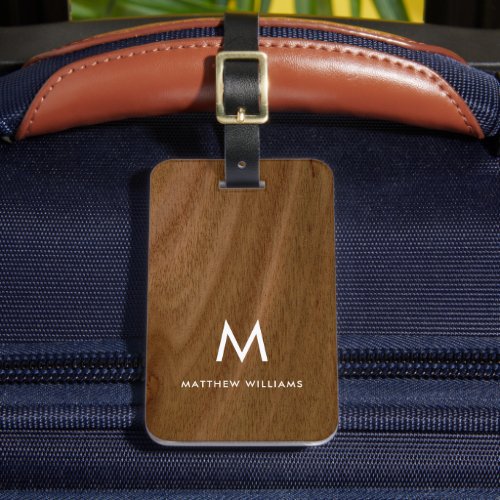 Modern Faux Wood Monogram Luggage Tag