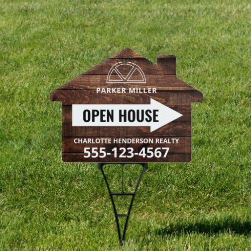Modern Faux Wood Open House Real Estate Sign