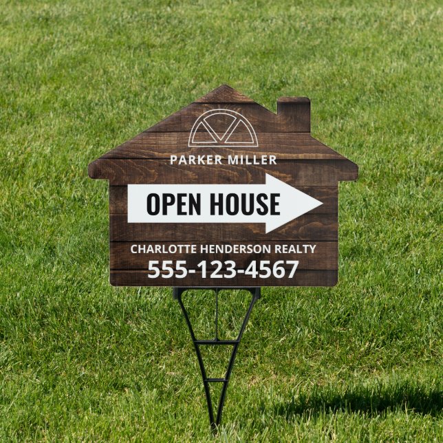 Modern Faux Wood Open House Real Estate Sign (Insitu)