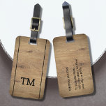 Modern Faux Wooden Black Lines Bold Monogram Luggage Tag<br><div class="desc">Elegant customizable blue luggage tag with black lines,  faux wooden background and bold monogram.</div>