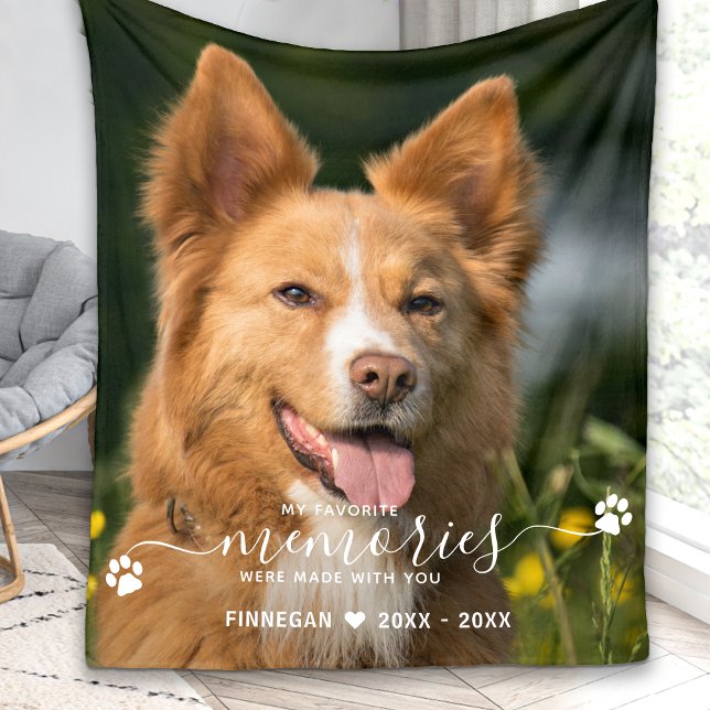 Modern Favorite Memories Personalized Pet Memorial Fleece Blanket (Creator Uploaded)