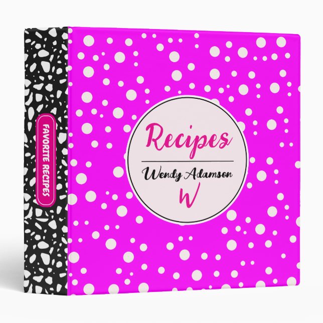 Modern Favorite Recipes (Name Cookbook) Cute Pink  3 Ring Binder (Front/Spine)