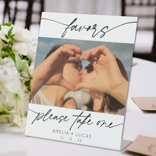 Modern Favors Calligraphy Script Photo  Pedestal Sign (Creator Uploaded)