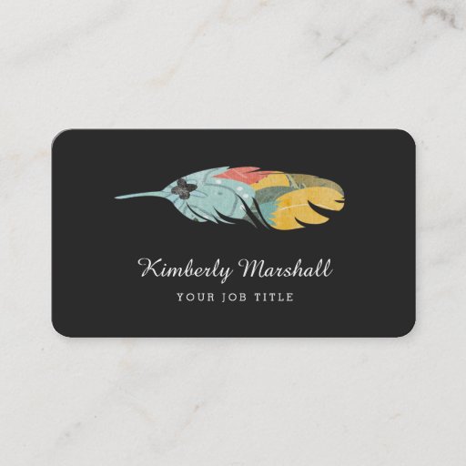 Customizable Modern Feather Business Cards / Melon