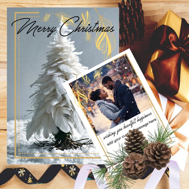 Modern Feather Christmas Tree Holiday Card (Give a Card that will surely be REMEMBERED this Holiday Christmas Season - Unique Art Feather Tree)