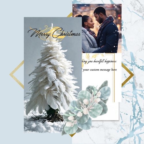 Modern Feather Christmas Tree  Photo Holiday Card