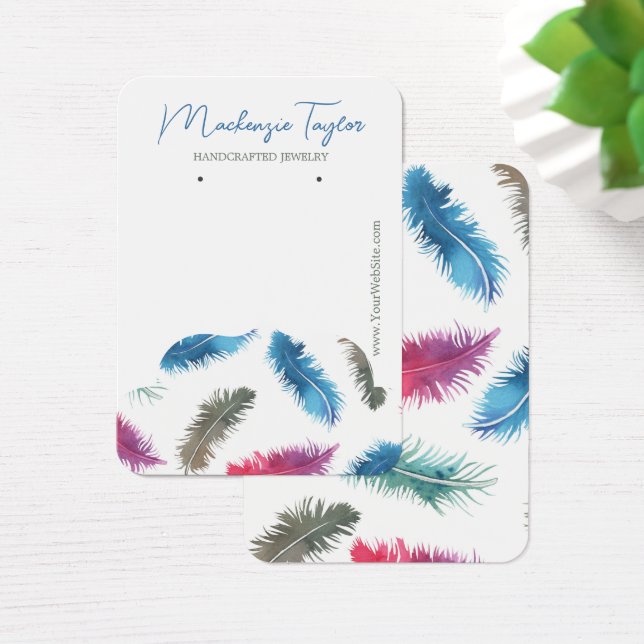 Modern Feather Personalized Earring Display Card (Desk)