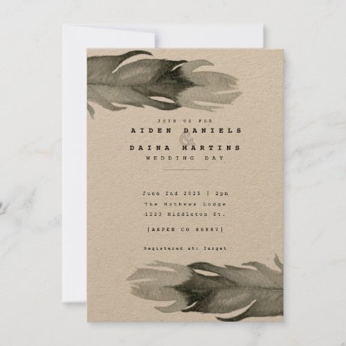 Modern Feather Watercolor Wedding Invite