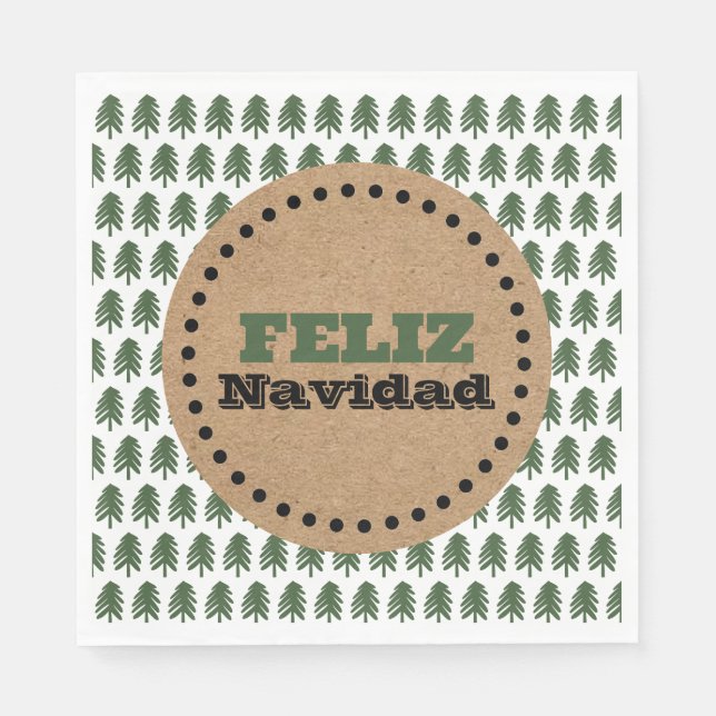 Modern FELIZ NAVIDAD Christmas Tree Napkins (Front)