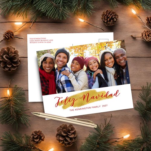 Modern Feliz Navidad Gold Foil Swash Holiday Photo