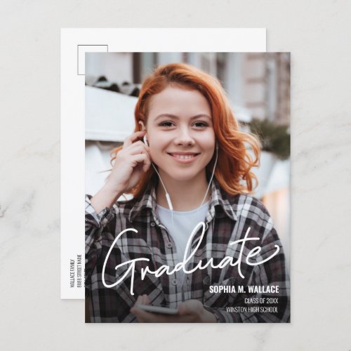 Modern Female Graduate Name Custom School Year Announcement Postcard