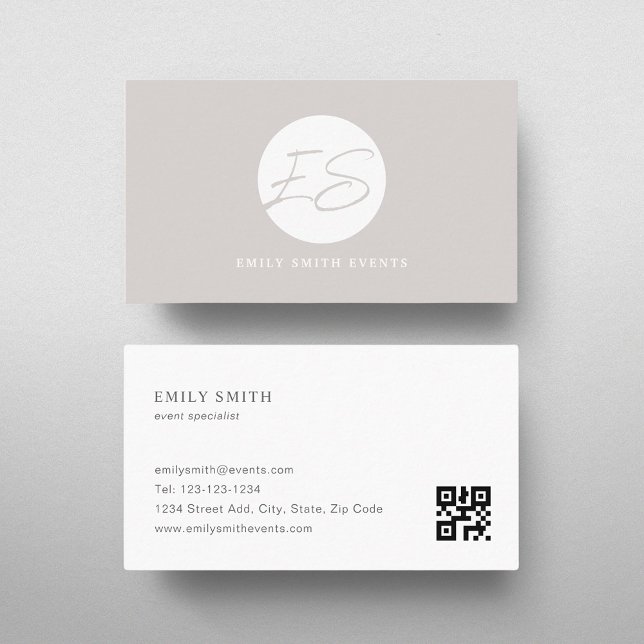 Modern Feminine Beige Monogram QR code Business Card (Creator Uploaded)