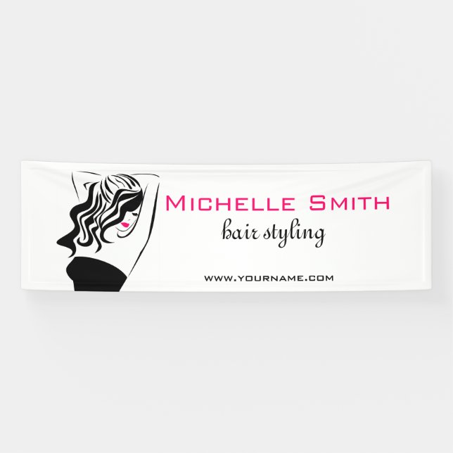 Modern feminine black and pink Trendy Hair Salon  Banner (Horizontal)