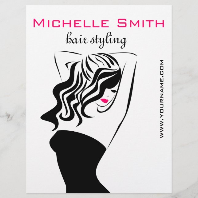 Modern feminine black and pink Trendy Hair Salon  Flyer (Front)