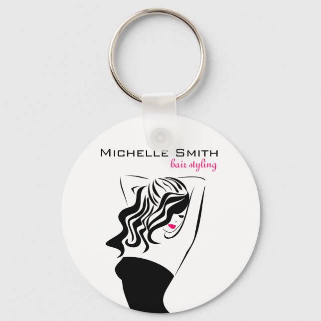 Modern feminine black and pink Trendy Hair Salon  Keychain (Front)