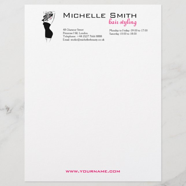 Modern feminine black and pink Trendy Hair Salon  Letterhead (Front)
