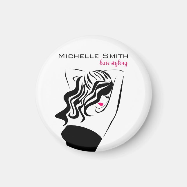 Modern feminine black and pink Trendy Hair Salon  Magnet (Front)